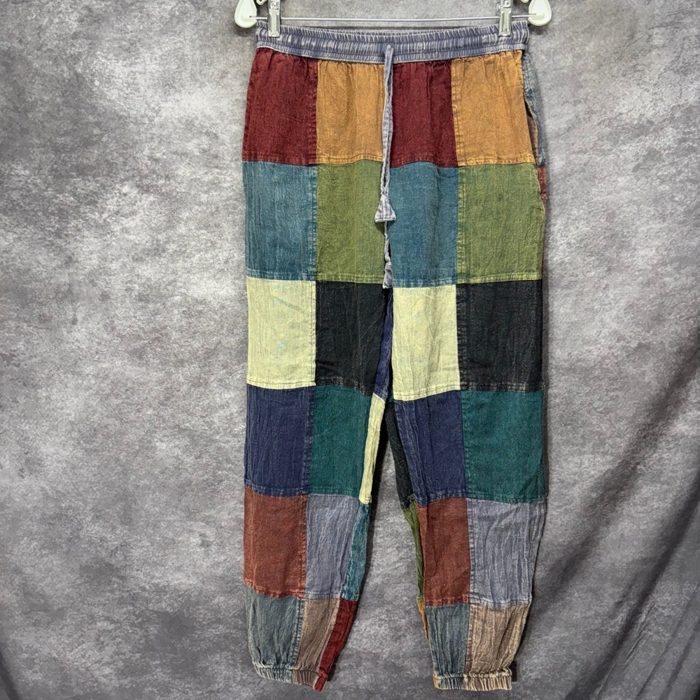 Earthbound Trading Co Patchwork Cotton Jogger Pants Size S Multicolor Boho